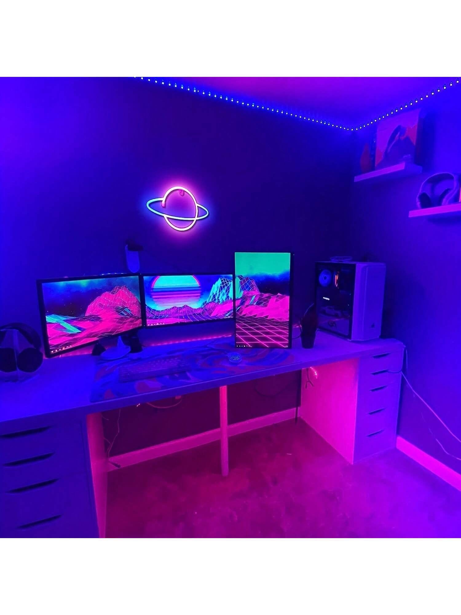 1Pc Planet Neon Light, LED Neon Wall Sign, Battery & USB Powered Illuminated Wall Decor for Bedroom, Party, Wedding, Boys' and Girls' Room, Bar Decoration