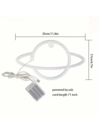1Pc Planet Neon Light, LED Neon Wall Sign, Battery & USB Powered Illuminated Wall Decor for Bedroom, Party, Wedding, Boys' and Girls' Room, Bar Decoration