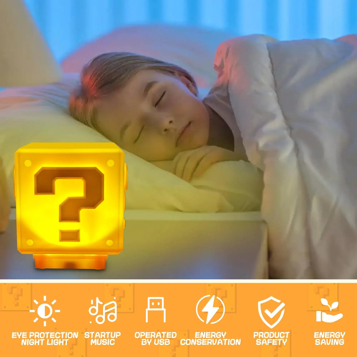 Super Mario LED Question Mark Night Light with Music Anime Peripheralstoad Children Bedroom Bedside Lamp USB Charging Gifts